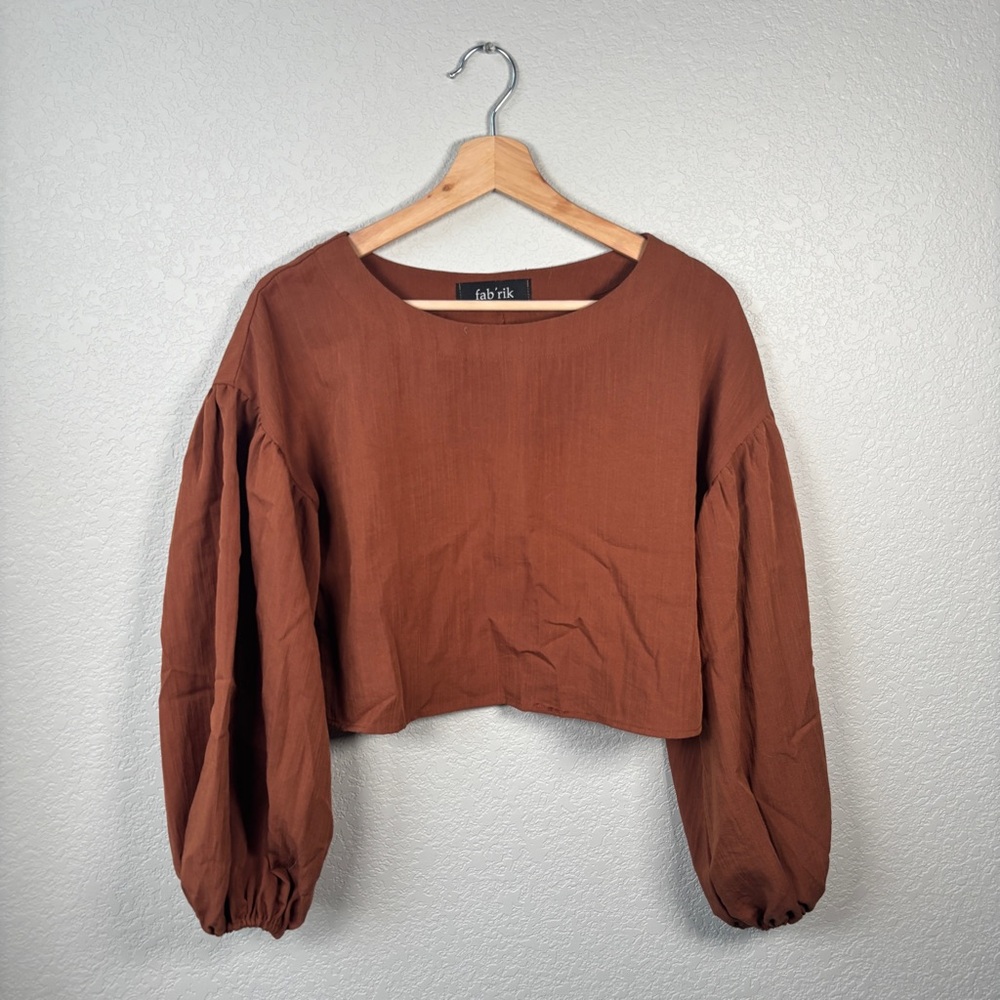 Fab'rik Brown Puff Sleeve Crop Blouse